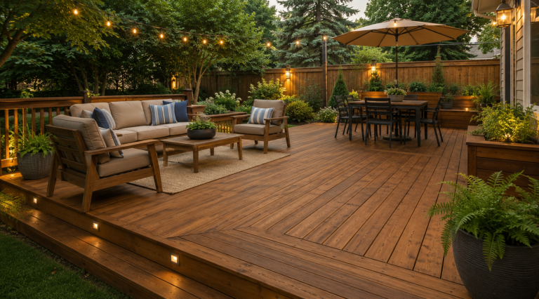 Backyard Deck with String Lights