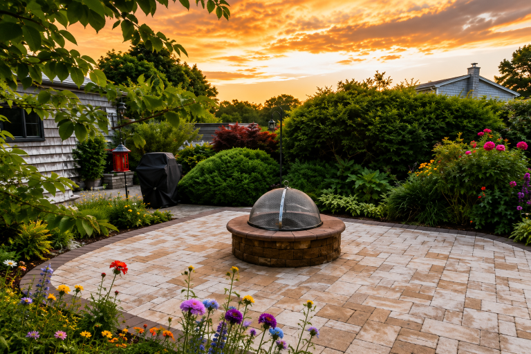 Landscaped Garden Patio with Fountain