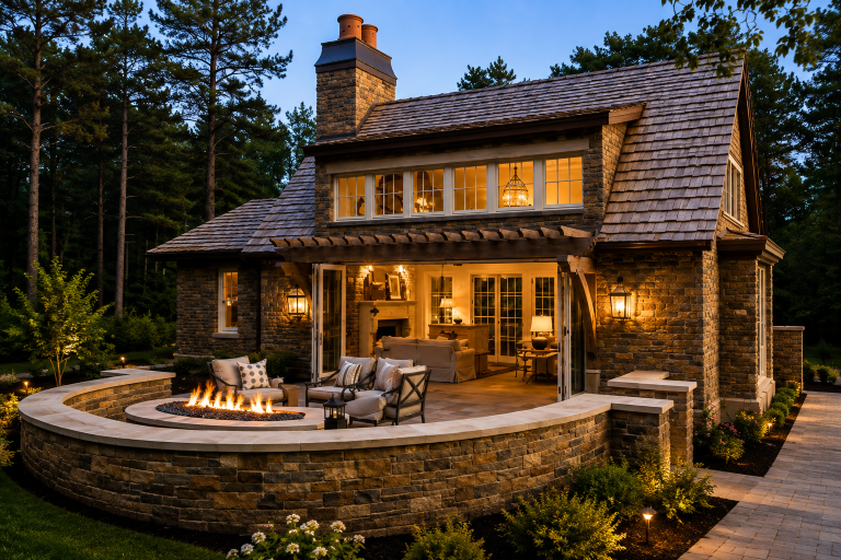 Stone Patio with Fire Feature